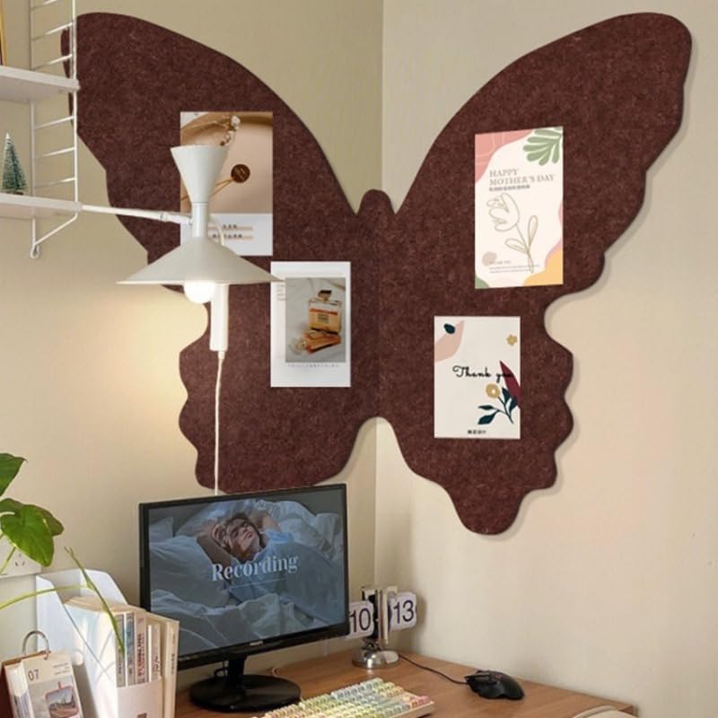 werdecade Pin Board Butterfly Cork Board 16x19 Inch Foldable Butterfly Wings Felt Bulletin Boards 3D Butterflies Wall Decoration Corkboard for Bedroom School Office Home Decor (Coffee) - Image 5